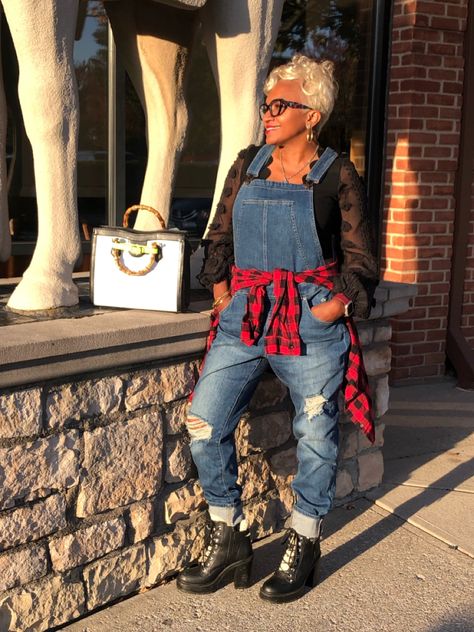 Overalls with a dressy top @ flannel wrap. Can’t go wrong! Overalls With Flannel, Dressy Tops, Flannel Shirt, Winter Outfits, Overalls, Outfit Ideas