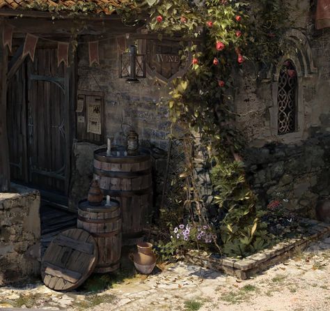 Forest Tavern, Medieval Horror, Village Forest, Village Festival, Medieval Buildings, Shanty Town, Bounty Hunters, Different Materials, Street Vendor