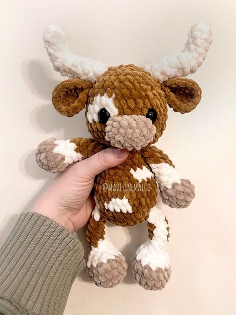 Longhorn crochet pattern- Longhorn cow pattern, amigurumi longhorn cow, Texas Longhorn cro #easycrochet, #amigurumi, #stuffedanimals, #smallcrochetprojects, #kawaiicrochet Buck Crochet Pattern, Longhorn Cow Crochet Pattern, Crochet Longhorn Cow, Longhorn Stuffed Animal, Longhorn Crochet Pattern Free, Free Arumigami Patterns, Crocheted Highland Cow, Off The Hook Yarn Projects, Country Crafts For Kids