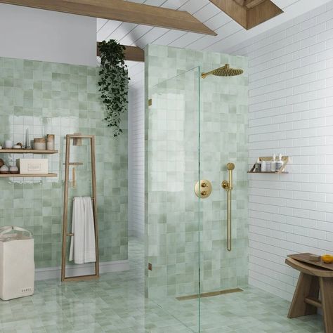 50 Pack Silken 3.94 In. X 3.94 In. Glossy Green Ceramic Square Wall and Floor Tile 5.38 Sq Ft/case - Etsy Ivy Hill Square Tile, Green Shower Tile, Green Tile Bathroom, Ceramic Square, Ceramic Mosaic Tile, Renovation Design, Decorative Tiles, Green Tile, Square Tile