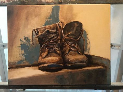 Boots Painting, Katya Minkina, Art Boots, Vincent Willem Van Gogh, Black Texture Background, High School Art Projects, Old Boots, Sketches Simple, Painting Still Life