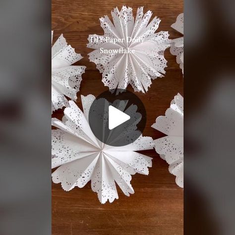 TikTok · Mia the Home Enthusiast Doily Snowflakes, Paper Bag Stars, Paper Doily Crafts, Handmade Christmas Decor, Paper Snowflake Template, Diy Paper Bag, Pencil Drawings Of Flowers, How To Make Snowflakes, Snowflake Template