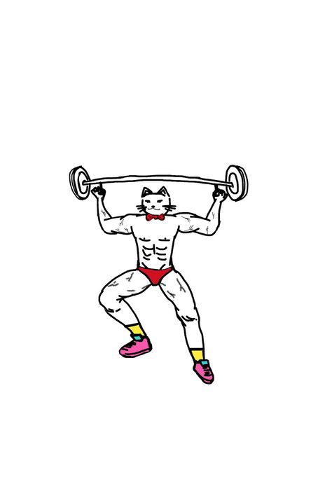 Muscle Cat Drawing, Muscle Doodle, Strong Cat, Gym Boy, Boy Character, Cat Drawing, Line Art, Doodles, Gym