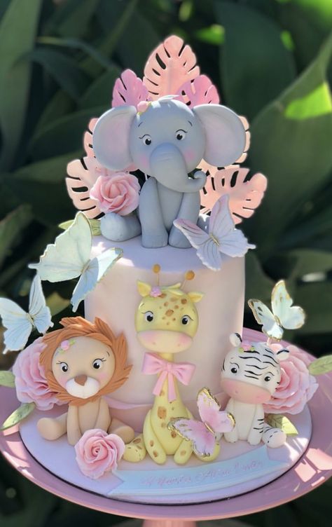 1 Compleanno Baby Girl, Safari Birthday Cake Girl, Baby Cakes Girl, Animal Theme Cake, Safari Baby Shower Girl, Baby Girl Cake, Safari Cake, Idee Babyshower