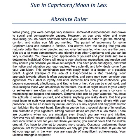 Capricorn Sun Leo Moon, Astrology Placements, Leo Energy, Capricorn Sun, Leo Moon, Capricorn Astrology, Capricorn Rising, Sun Signs, Moon In Leo