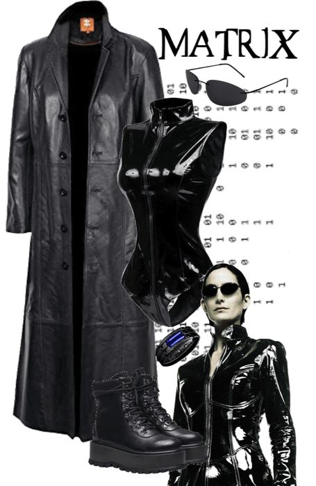 The Matrix Cosplay, Matrix Goth Fashion, The Matrix Outfit Ideas, Matrix Themed Outfit, Trinity Matrix Cosplay, Matrix Style Outfit, Matrix Outfit Street Styles, Matrix Style Fashion, Matrix Aesthetic Outfit