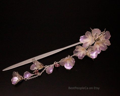 Excited to share the latest addition to my #etsy shop: Hairpin Stick Dangle Resin Japanese Tsumami Kanzashi Bun Holder Gold Wire Wrapped White-Pink Iridescent Translucent Flowers Gold accents https://etsy.me/3NAL3BJ #pink #wedding #christmas #silver #flowers #weddinggi Waterfall Flowers, Translucent Flowers, Tsumami Kanzashi, Bun Holder, Pink Iridescent, Japanese Hairstyle, Flower Hair Pin, Jewelry Lookbook, Wedding Christmas