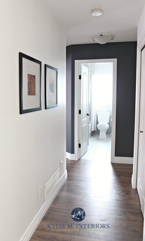 The 6 Best NOT BORING Paint Colours for a Dark Hallway Wall Colours For Hall, Hallway Wall Ideas, Grey Feature Wall, Hallway Paint Colors, Ikea Linnmon, Kylie M Interiors, Light Grey Paint Colors, Light Paint Colors, Hall Colour