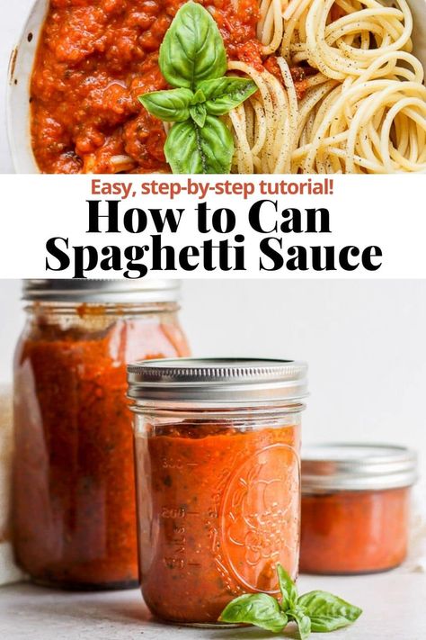 Spaghetti Sauce Canned Recipe, How To Jar Spaghetti Sauce, How To Can Homemade Spaghetti Sauce, How To Make And Can Spaghetti Sauce, How To Can Sauce, Homemade Spaghetti Sauce Canned, Pressure Can Spaghetti Sauce, Canning Bolognese Sauce, Can Spaghetti Sauce Canning