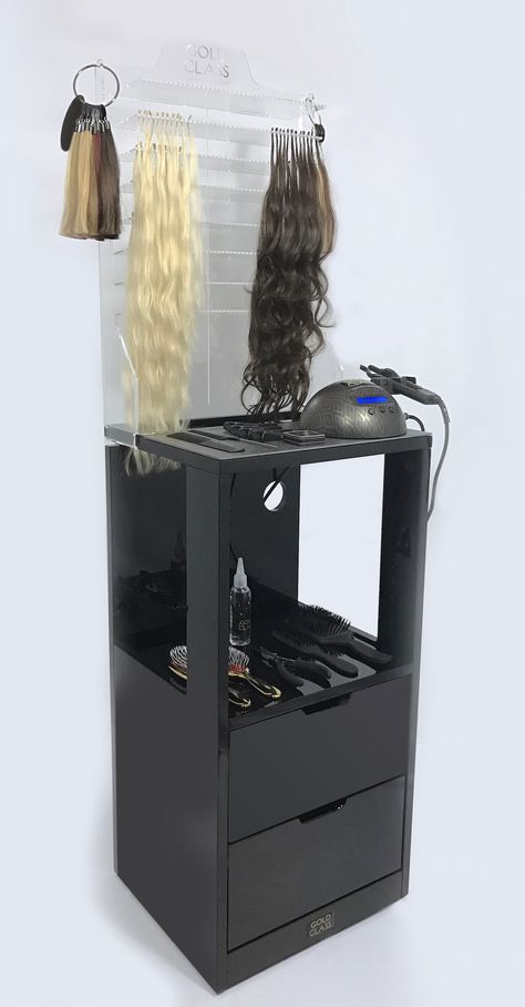 Hair Extensions Organization, Hair Extensions Storage Ideas, Hair Extension Room Ideas, Hair Extension Salon Decor, Hair Extensions Salon Decor, Hair Extension Packaging Ideas, Hair Extension Storage, Extension Display, Hair Extensions Business