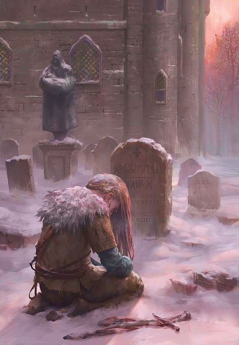 mourning character in graveyard with sword - fighter? female character inspiration / backstory concept for DnD / Pathfinder Graveyard Fantasy Art, Medieval Graveyard, Backstory Ideas, Mtg Card, 다크 판타지, Fantasy Story, Wow Art, Female Character, Throne Of Glass