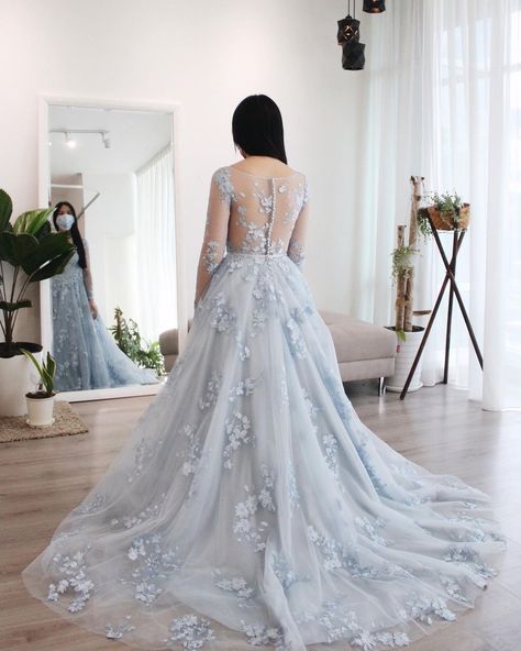 Bride Adelynn had a special request - she wanted a dusty blue gown. We designed this piece with premium laces in floral motifs. We had the… | Instagram Dusty Blue Gown, Blue Lace Wedding Dress, Blue Wedding Gowns, Blue Wedding Dress, Gatsby Wedding, Blue Wedding Dresses, Dusty Blue Weddings, Blue Gown, The Colour