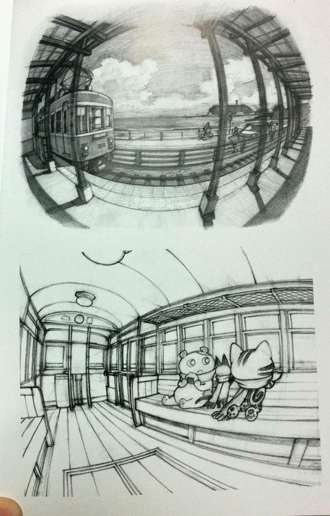 Drawing Fisheye Perspective, Fisheye Drawings, Fisheye Perspective Reference, Up Perspective Drawing, How To Draw Fisheye Perspective, Prospective Reference, Fisheye Reference, Fisheye Perspective Drawing, Fisheye Drawing