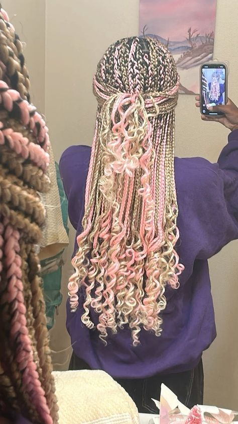 Pink Box Braids, Cute Box Braids, Pretty Braids, Colored Braids, Blonde Braids, Blonde With Pink, Cute Braided Hairstyles, Box Braids Hairstyles For Black Women, Hair Streaks