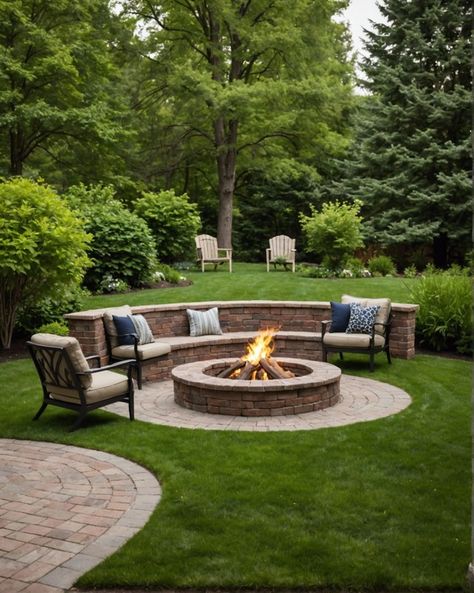 20 Fire Pit Garden Designs To Cozy Up Your Outdoor Space - Toolz Geek Outdoor Rock Fire Pit, Fire Pit Seating Patio, Brick Fire Pit Patio, Fire Pit Ideas Backyard Pavers, Fire Pit On Pavers, Paver Fire Pit Patio, Fire Pit Ideas Backyard Landscapes, Round Fire Pit Area, Backyard Fire Pit Area