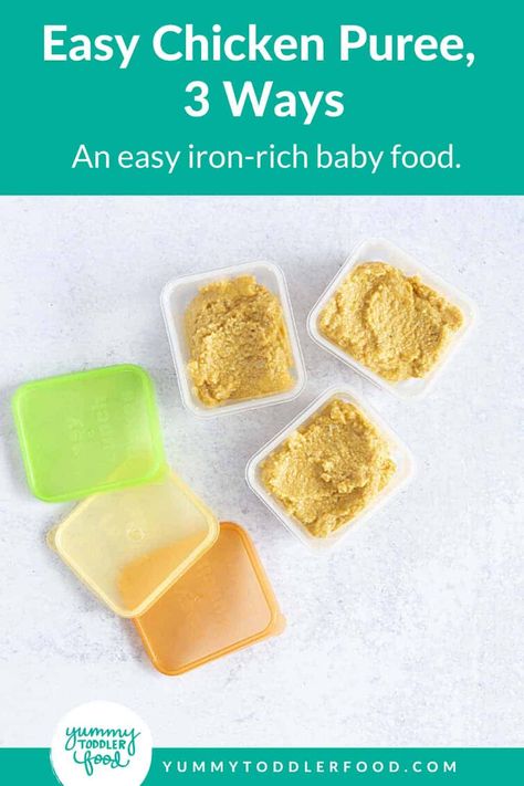 Learn how to make iron-rich baby food with this easy recipe for Chicken Puree with three flavor combinations and easy storage tips. This works as a Stage 1, Stage 2, and Stage 3 baby food. Puree Meat Baby Food, Chicken Puree Recipes For Baby, Iron Rich Baby Food Purees, Baby Meat Puree Recipes, Chicken Puree For Baby, Baby Puree Recipes Stage 2, Meat Puree, Iron Rich Baby Food, Stage 3 Baby Food