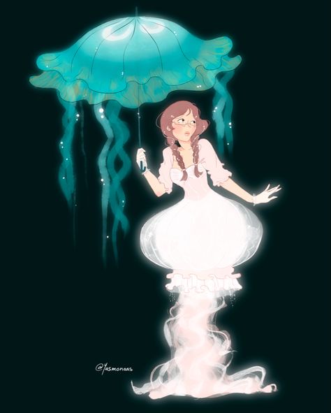 jellyfish, character design, illustration, character illustration, jellyfish dress, jellyfish princess, umbrella, jellyfish umbrella, glowing, glowing art, glowing illustration, cosplay, character art Princess Jellyfish Outfits, Tsukimi Kurashita, Jellyfish Umbrella, Jellyfish Princess, Jellyfish Dress, Peach Girl, Princess Jellyfish, Arte Peculiar, Jellyfish Art