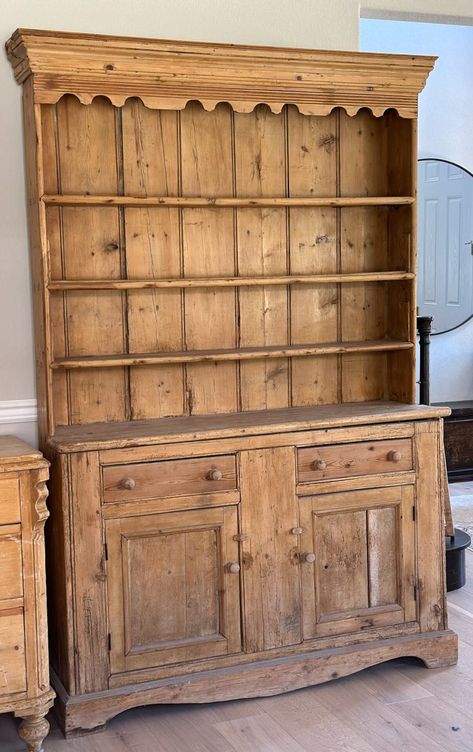 Beautiful pine Country hutch being sold on Etsy. Hutch In Kitchen, French Country Hutch, Pine Hutch, Country Hutch, Farmhouse Style Coffee Table, Antique Hutch, Pine Cabinets, Antique French Country, Kitchen Hutch