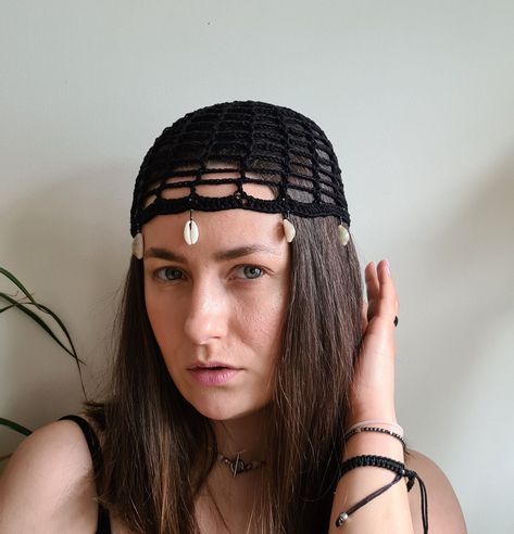 Crochet Mesh Skull Cap Beanie with Seashells and Beads, Boho Syle Accessories, Vintage Style Beanie, Summer Knitted Net Hat, Birthday Gift Summer Beanie Crochet, Hat Birthday, Summer Beanie, Style Beanie, Summer Inspiration, Summer Knitting, Accessories Vintage, Skull Cap Beanie, Skull Cap