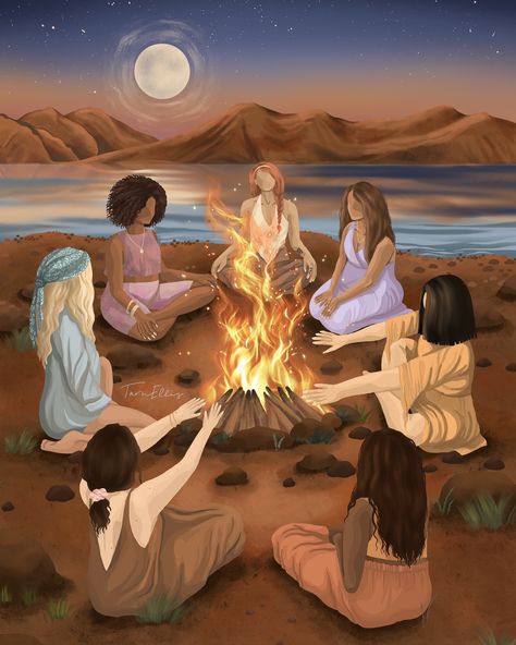 Sister Circle ✨ “The psyches and souls of women also have their own cycles and seasons of doing and solitude, running and staying, being involved and being removed, questing and resting, creating and incubating, being of the world and returning to the soul-place.” ― Clarissa Pinkola Estés, Women Who Run With the Wolves Find prints through link in bio 💜 #womenscircle #womenscircles #sisterhood #friendshipart #spiritualjourney #spiritualart #etherealart #natureart #yogaretreat #femaleempower... Sister Circle Gathering Ideas, Womens Circle Aesthetic, Spiritual Friends, Sisters Aesthetic, Womens Circle, Soul Tribe, Sister Circle, Wild Women Sisterhood, Friendship Art