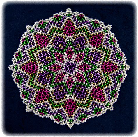 Holiday Time Doily Pattern | Bead-Patterns.com                                                                                                                                                     More Bead Mandala, Beaded Doilies, Beaded Coasters, Seed Bead Patterns Free, Christmas Beads, Seed Bead Projects, Bead Matted, Doily Pattern, Crochet Bedspread Pattern