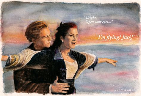 My Watercolour painting of Kate Winslet & Leonardo DiCaprio as lovers Rose & Jack, in "TITANIC". Jack In Titanic, Titanic Drawing Scene, Rose In Titanic, Titanic Painting, Titanic Drawing, Titanic Movie Poster, Titanic Art, Watercolour And Pencil, Titanic Facts