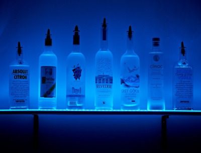 pintrest - @yourwewhoreeable Liquor Shelves, Liquor Shelf, Bar Shelves, Bar Shelf, Everything Is Blue, Blue Lighting, Bottle Display, Alcohol Aesthetic, Living Room Bar