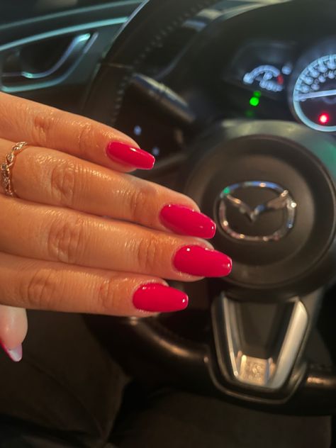 Hot Pink Nails Square Medium, Hot Red Pink Nails, Red Hot Pink Nails, Bright Pink Red Nails, Hot Pink Nails Simple, Watermelon Colored Nails, Hot Pink Red Nails, Hot Pink Vacation Nails, Hot Pink Oval Nails