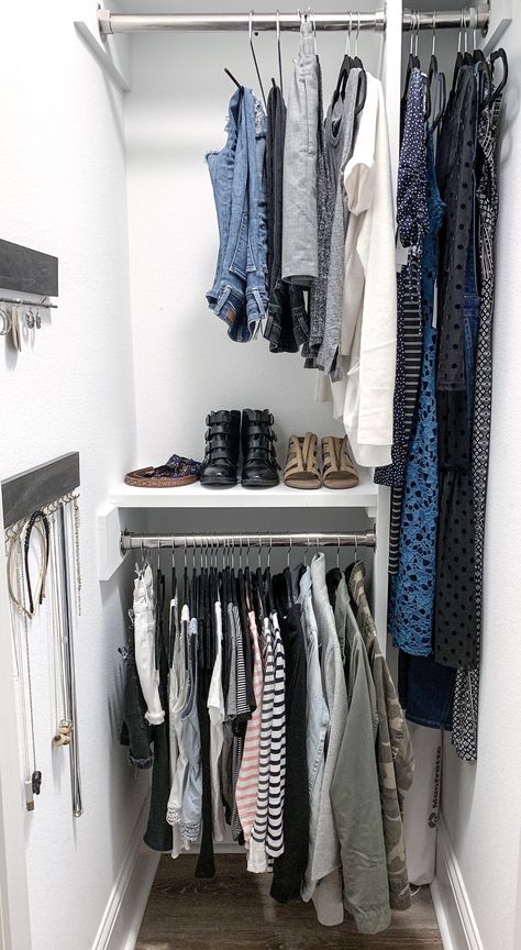 Cave Closet Solution, Small Closet Redesign, Narrow Deep Closet, Small Deep Closet Organization, Long Narrow Closet Ideas, Deep Narrow Closet Ideas, Very Small Closet Ideas Bedrooms, Long Narrow Closet, Small Closet Remodel