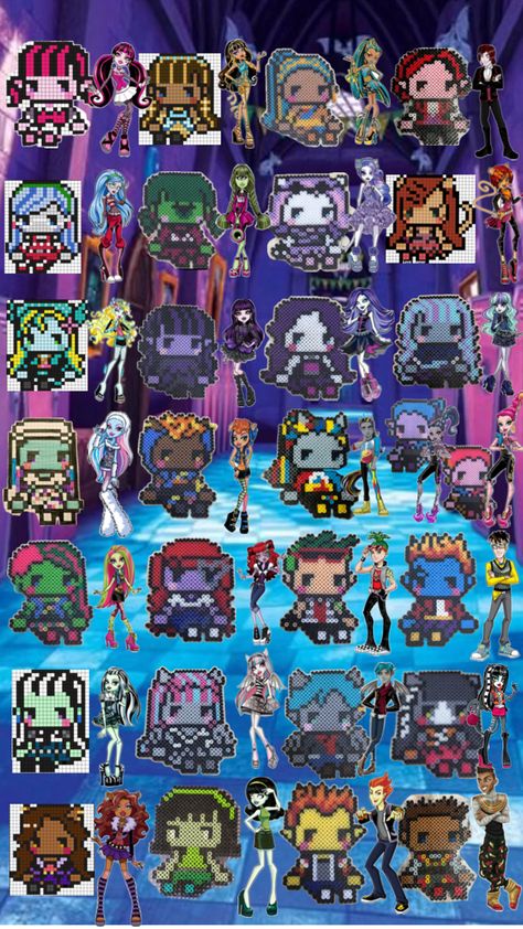 UPDATED Arte Monster High, Pearl Beads Pattern, Easy Perler Beads Ideas, Easy Pixel Art, Pixel Drawing, Perler Bead Templates, Perler Crafts, Diy Perler Bead Crafts, Pixel Art Grid