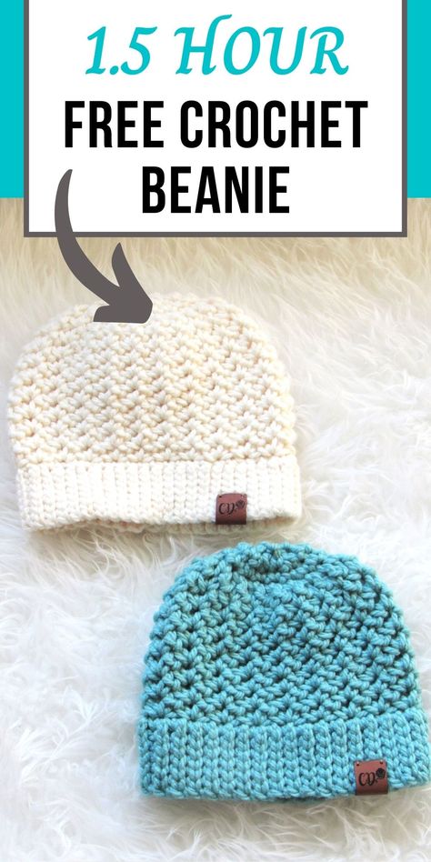 Crochet Hat Super Bulky Yarn Free, Diy Crochet Beanie For Beginners, One And A Half Hour Crochet Beanie, Crochet Ladies Beanie Free Pattern, Free Crochet Toddler Hat, Crochet Kids Hats Free, Chunky Crocheted Hat, Crochet Beanie Bulky Yarn Pattern Free, Crochet Beanie Pattern Free Magic Circle