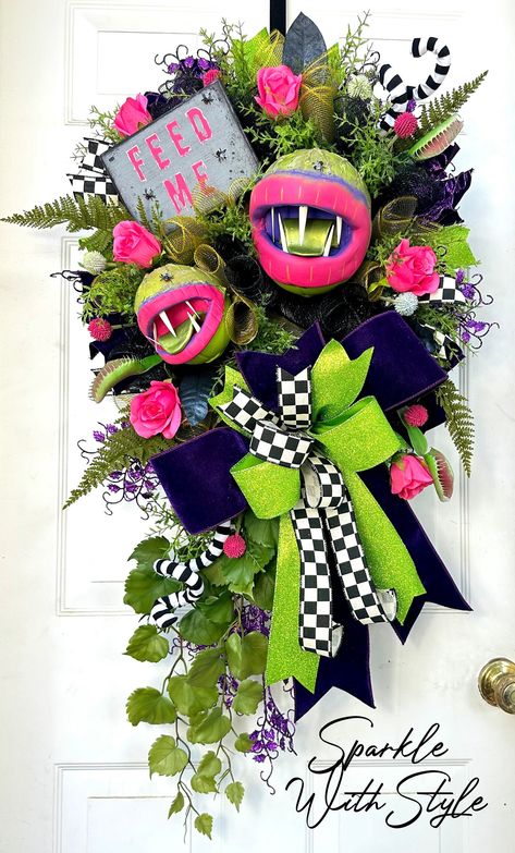 Halloween Wreaths For Front Door, Monster Plant, Plant Wreath, Man Eating Plant, Stick Wreath, Monster Wreath, Halloween Witch Wreath, Man Eating, Halloween Door Wreaths