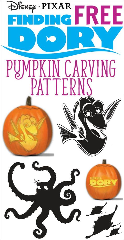 Free printable Finding Dory pumpkin carving patterns #disney #disneyhalloween #halloween #pumpkincarving #pumpkins #halloweenideas Love Pumpkin Carving, Nemo Pumpkin, Printable Pumpkin Patterns, Disney Pumpkin Stencils, Carving Templates, Pumpkin Carver, Pumpkin Stencils, Carving Stencils, Pumpkin Carving Party