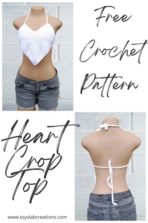 This free crochet crop top pattern is very beginner friendly. It works up pretty fast and easy. It has a heart shape and it is also backless #crochetcroptop #freecrochetpattern #freepattern #crochetpattern Crochet Crop Top Pattern Free, Crochet Halter Top Pattern, Designer Crochet, Halter Top Pattern, Crochet Bloggers, Crochet Crop Top Pattern, Mode Crochet, Crochet Tops Free Patterns, Crochet Clothes For Women