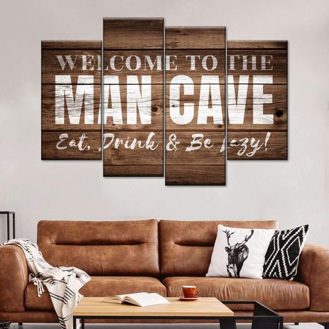 Man Cave Signpost will put a smile on your face for sure! This funny canvas print adds character to any space and is sure to stimulate a conversation! Mancave Ideas Small Room Modern, Mens Lounge Room, Tiny Man Cave, Mens Living Room Ideas Apartments, Sports Room Man Cave, Hunting Room Ideas Man Caves, Hunting Room Decor, Man Cave Artwork, Cave Artwork