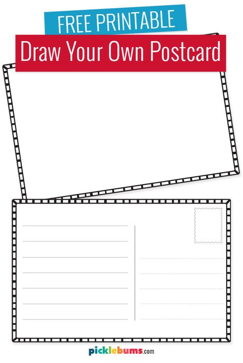 Draw Your Own Postcard - Free Printable - Picklebums Post Office Play, Make Your Own Postcard, Postcard Template Free, Diy Postcard, Printable Postcards, Free Postcards, Free Printable Cards, Fun Mail, Art Teaching