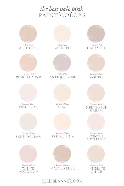 Blush White Paint Color, Pink Cream Paint Color, Chalked Blush Pink, Pink Neutral Paint, French Country Pink Paint Colors, Creamy Nursery Paint Colors, Soft Blush Paint Color, Pink Undertone Paint Colors, Blushing Bride Paint Color