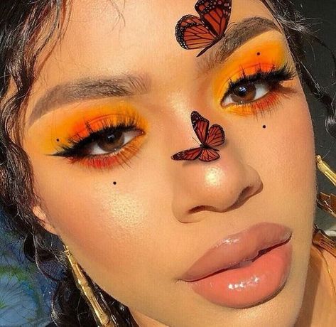 pinterest: peachesbitch Orange Makeup Looks, Butterfly Makeup, Orange Makeup, Beauty Make-up, Makijaż Smokey Eye, Makeup Eye Looks, Creative Eye Makeup, Creative Makeup Looks, Eye Makeup Art