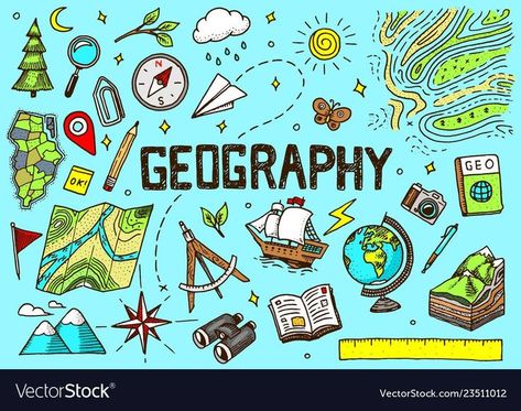 geography Subject Doodles, Geography Book Cover, Subject Book Covers, Geography Wallpaper, Geography Themes, Banner Doodle, Geography Project, Project Cover Page, Colorful Borders Design