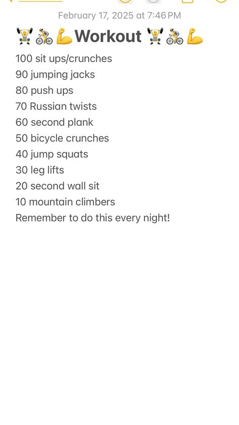 My Workout Routine, Wall Sits, Bicycle Crunches, Russian Twist, Leg Lifts, Jump Squats, Jumping Jacks, Workout Routine, Push Up