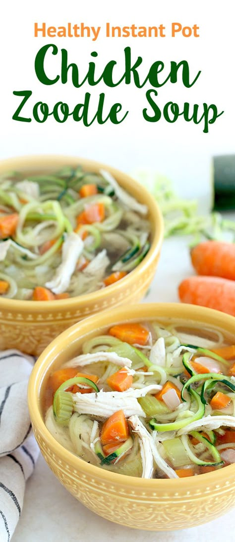 NEW Instant Pot recipe! Check out this smart spin on classic chicken noodle soup… It’s made with zucchini noodles! About 1 c. = 103 calories | 2g fat | 14.5g protein Zoodle Soup, Chicken Zoodle, Chicken Zoodle Soup, Healthy Bowl, Hungry Girl Recipes, Healthy Bowls, Instant Pot Soup, Insta Pot, Instapot Recipes