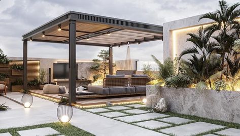 Terace Design, Shaded Walkway, Rooftop Aesthetic, Luxury Pools Backyard, Pergola Gazebo, Rooftop Patio Design, Roof Garden Design, Small Villa, Outside Garden