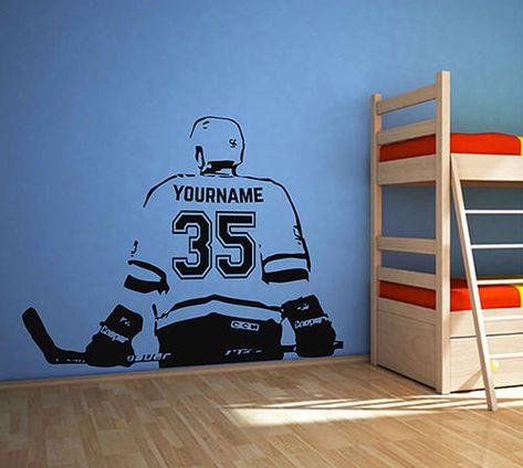 Hockey Themed Bedroom, Hockey Nursery, Hockey Room Decor, Hockey Bedroom, Hockey Room, Vinyl Rolls, Number Stickers, Hockey Player, Bedroom Themes