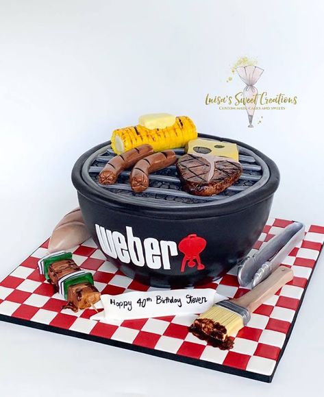 Weber-BBQ-Birthday-cake-by-Louisa-Nodari Bbq Birthday Cake, Father's Day Cakes, Dinner Food Ideas, Food Recipes Dinner, Bbq Cake, Father's Day Cake, Easy Dessert Recipes Christmas, Bbq Birthday, Sports Themed Cakes