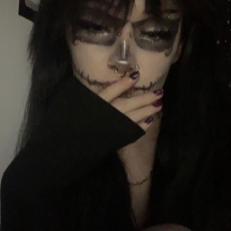 #alternative #makeup #halloween #aesthetic #piercings #blackhair #goth #skull #skullmakeup #pretty Skull Makeup Aesthetic, Aesthetic Piercings, Skull Face Makeup, Girl Skull, Alternative Makeup, Makeup Aesthetic, Skull Makeup, Goth Makeup, Skull Face