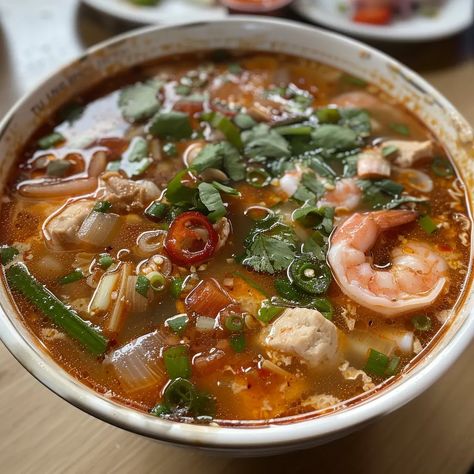 Tom Yum Soup: A Spicy and Sour Thai Delicacy - Recipes Time Spicy Tom Yum Soup, Tum Yum Soup Recipe Thai, Tai Soup, Eggroll Soup, Tum Yum Soup, Tai Food Recipes, Tom Yum Soup Recipe, Thai Tom Yum Soup, Sweet And Sour Soup