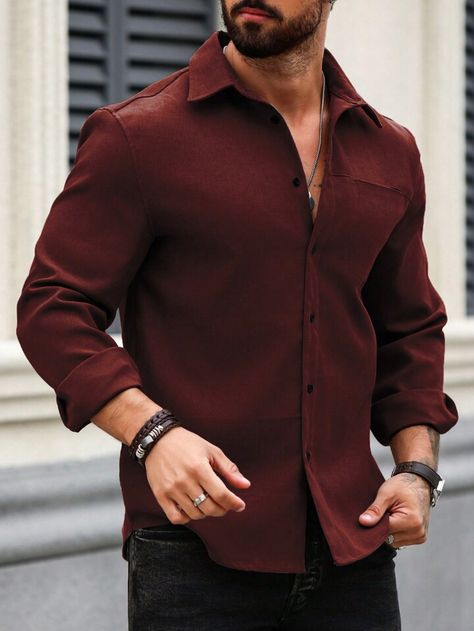 Burgundy Shirt Outfit Men, Maroon Shirt Outfit, Red Shirt Men, Silk Shirt Men, Party Outfit Men, Shirt Outfit Men, Burgundy Shirt, Formal Men Outfit, Classy Outfits Men