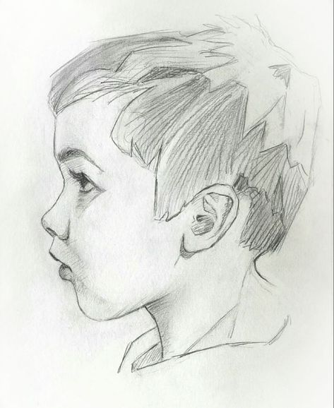 Child Side Profile Drawing, Drawing Children Faces, Child Face Reference, Child Side Profile, Child Drawing Reference, Face Side View Drawing, Side Profile Art, Rice Painting, Baby Profile