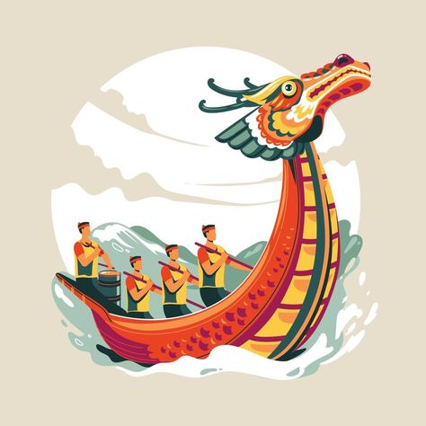 Chinese Dragon Boat Festival, Happy Dragon Boat Festival, Art And Crafts For Kids, Castle Cartoon, Happy Dragon, Dragon Blood Tree, Cloud Artwork, Boat Illustration, Funny Dragon