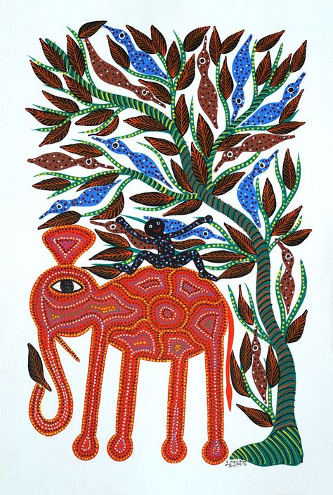 https://www.mojarto.com/artworks/folk-art/bhuri-bai/bhil-art/MA311924 Bhil Art Motifs, Bhil Painting, Pithora Painting, Bhil Art, Gond Art, Bag Illustration, Fashion Illustration Sketches Dresses, Sketches Dresses, Indian Folk Art